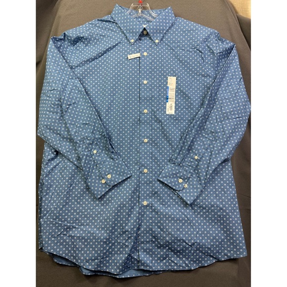 Croft & Barrow Men's Easy Care Classic Fit Blue Floral Dress Shirt 17.5 32/33 - Picture 4 of 14